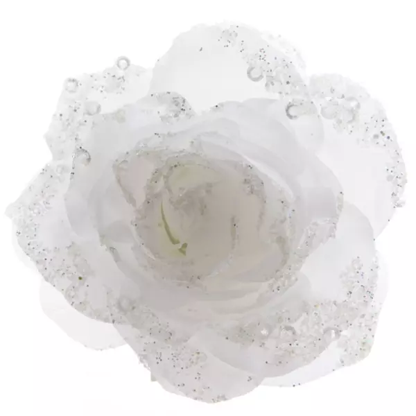 Fleur d�corative sur pince (D14 cm) Rosace Blanc