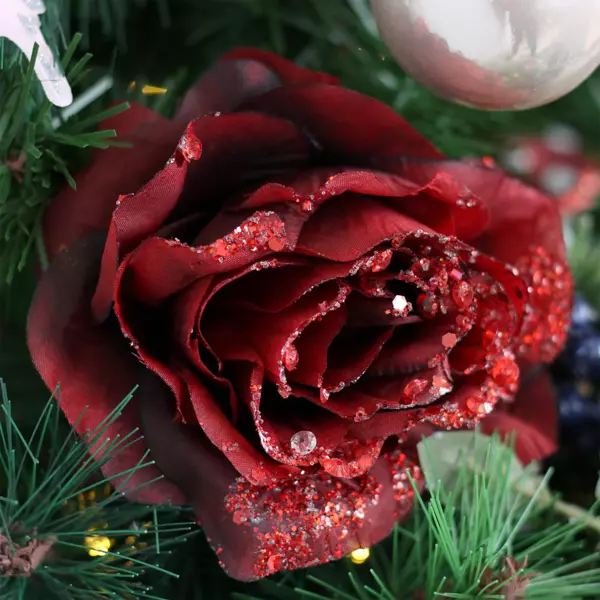 Decoratieve bloem met clip met pailletten bordeauxrood