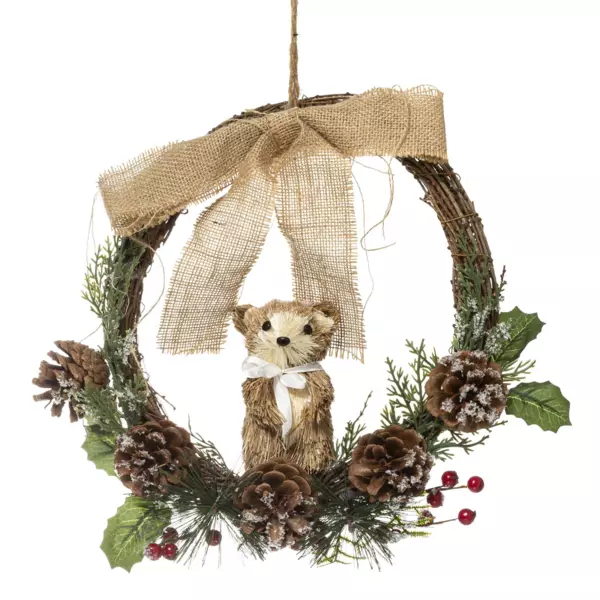 Couronne de No�l (D32 cm) Marmotte et n�ud