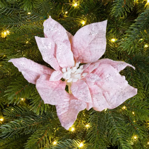 Poinsettia de No�l Velours sur clip (D22 cm) Rose poudr�