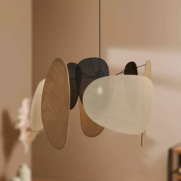 Suspension lumineuse jute et lin (D66 cm) Filo Beige