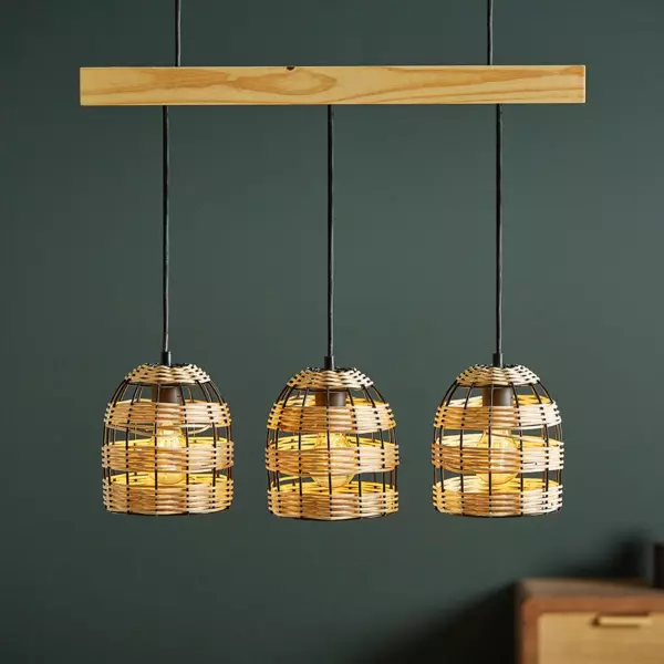 Suspension lumineuse bambou 3 douilles (L60 cm) Domo Naturel