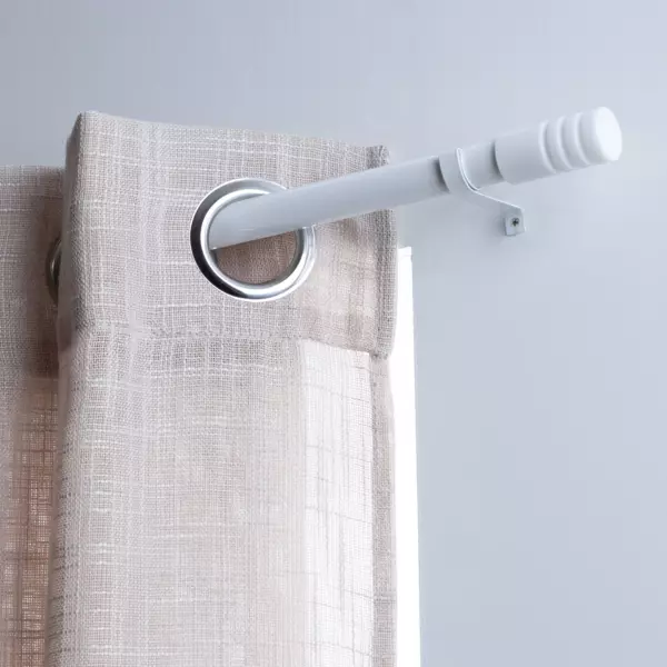 S�t med justerbar gardinstang (85 til 135 cm) Stribet cylinder Hvid