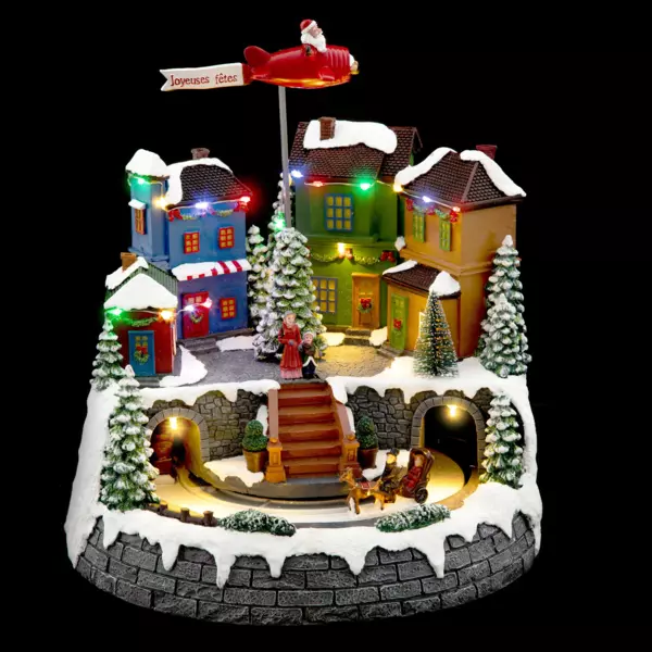 Beleuchtetes Weihnachtsdorf Flugzeug des Weihnachtsmanns