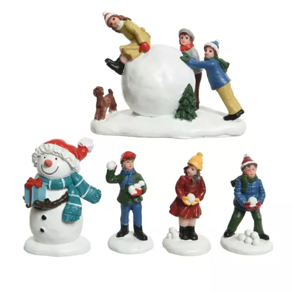 Set van figuren en accessoires sneeuw plezier voor een dorp