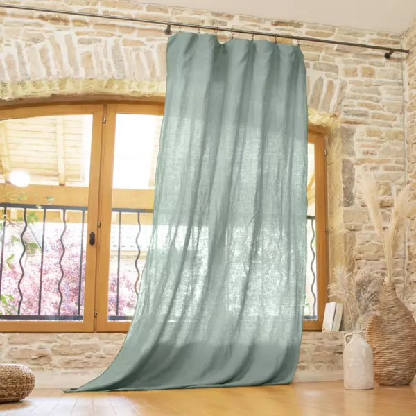 Justerbart gardin i vasket linned (140 x max 270 cm) Louise Eukalyptusgr�n