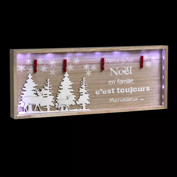 Cuadro luminoso Navidad en familia a pilas de madera para colocar Blanco fr�o