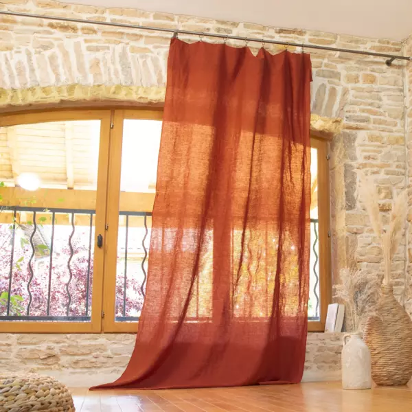 Cortina en lino lavado ajustable (140 x m�x. 270 cm) Louise Terracota