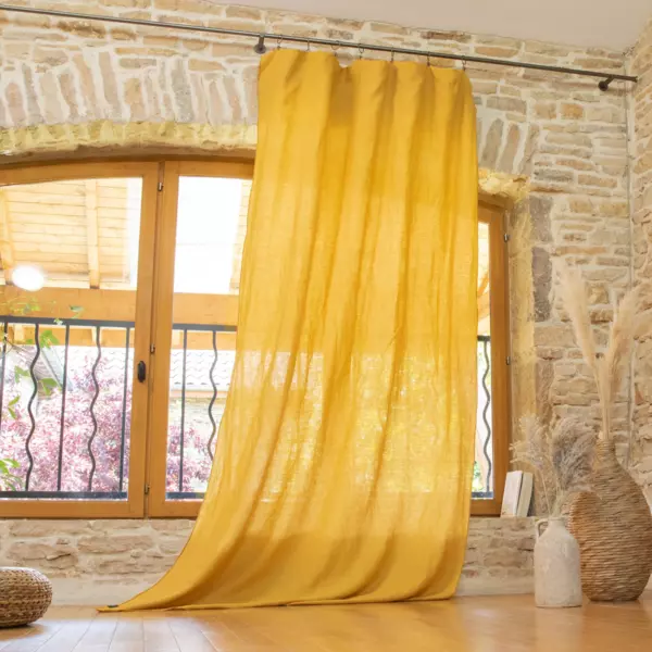 Rideau lin lav� ajustable (140 x max 270 cm) Louise Jaune moutarde