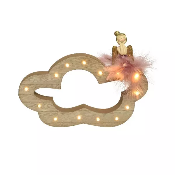 Ange lumineux � piles (H19 cm) Sur son nuage Blanc chaud