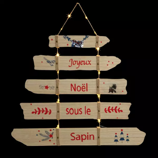 Pancarte de No�l illumin�e � piles (H80 cm) Sapin Blanc chaud