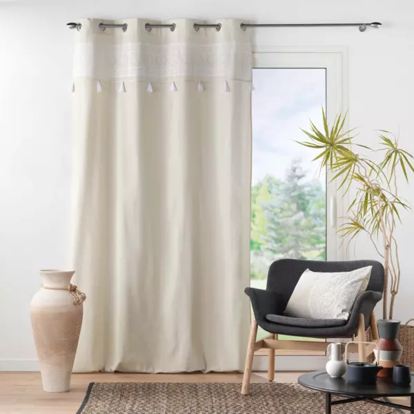 Rideau oeillets pompons (140 x 240 cm) Isalina Blanc