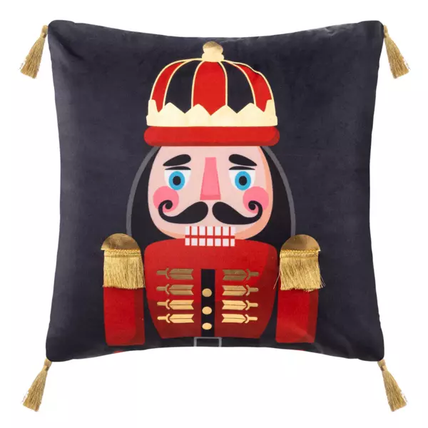 Kussen vierkant (40 cm) Notenkraker nachtblauw en rood