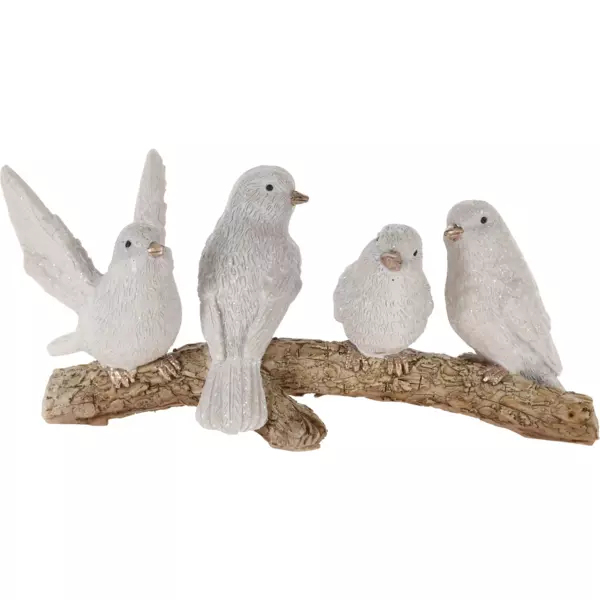 Famiglia di uccellini sul ramo (16 x H17 cm) Bianco
