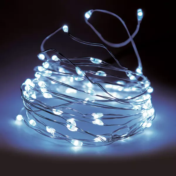 Lysk�de med batteri 195 cm 40 mikro LED S�lvtr�d Kold hvid