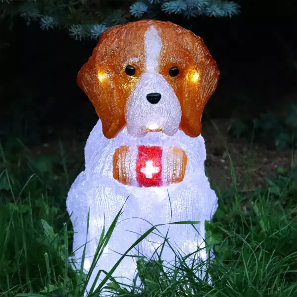 Lysende hund med 40 LED'er (H38 cm) Sankt Bernhard Kold hvid