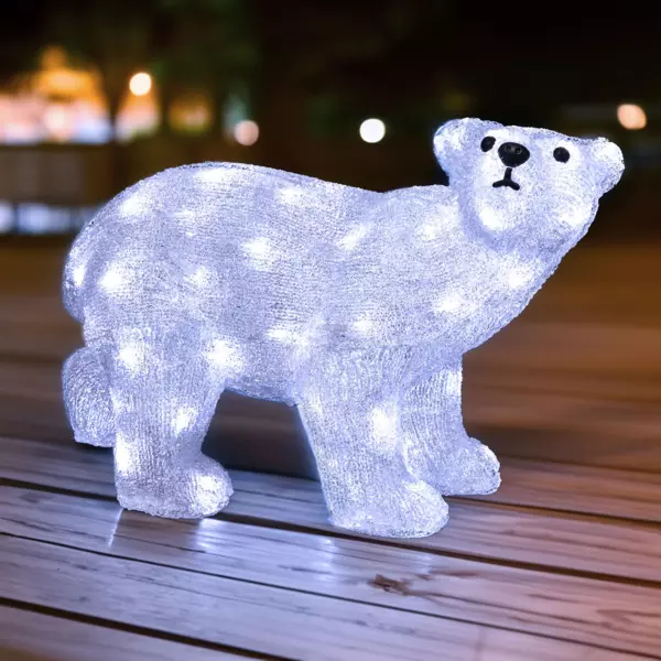 Lysende bj�rn med 60 LED'er (H35 cm) Bali Kold hvid