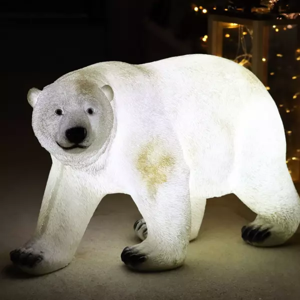 Ours polaire lumineux fibre de verre 8 LED (H35 cm) Viken Blanc froid