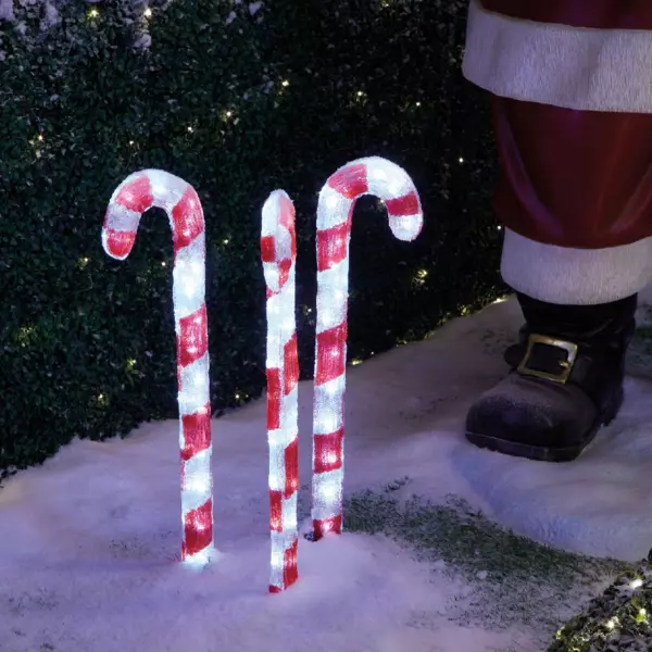 3er Set LED Zuckerstangen  Kaltwei� 90 LEDs