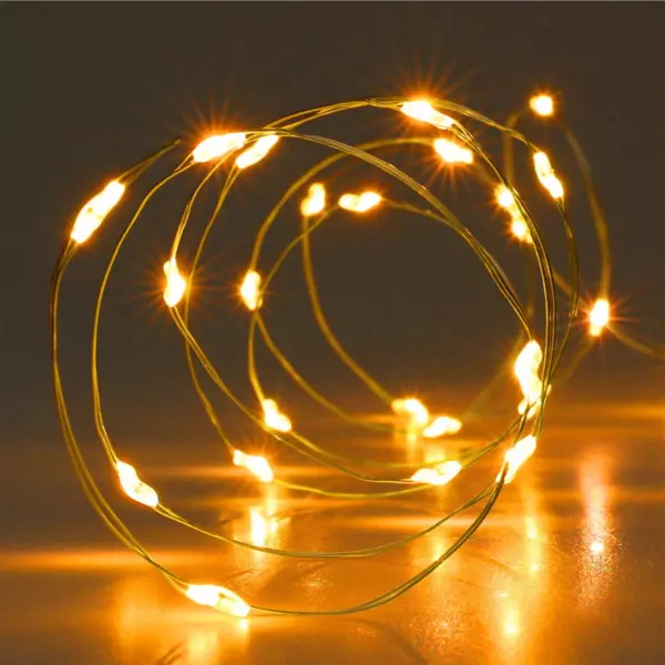 Lysk�de p� batteri 195 cm 40 Micro LED Guldtr�d Meget varm hvid