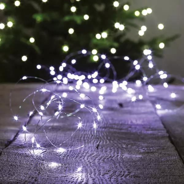 Guirlande lumineuse Solaire 30 m 300 Micro LED c�ble argent Coper Blanc froid