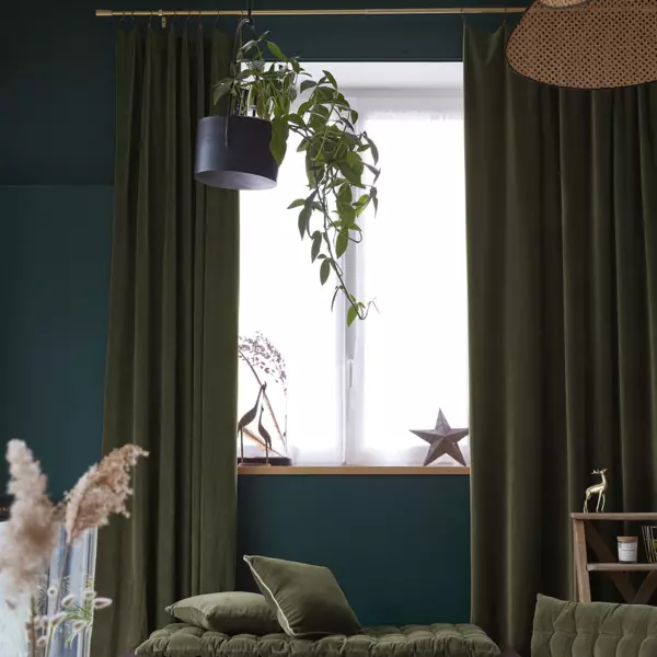 Overgordijn verstelbaar fluweel katoen (140 x max 270 cm) Victor Groen thym