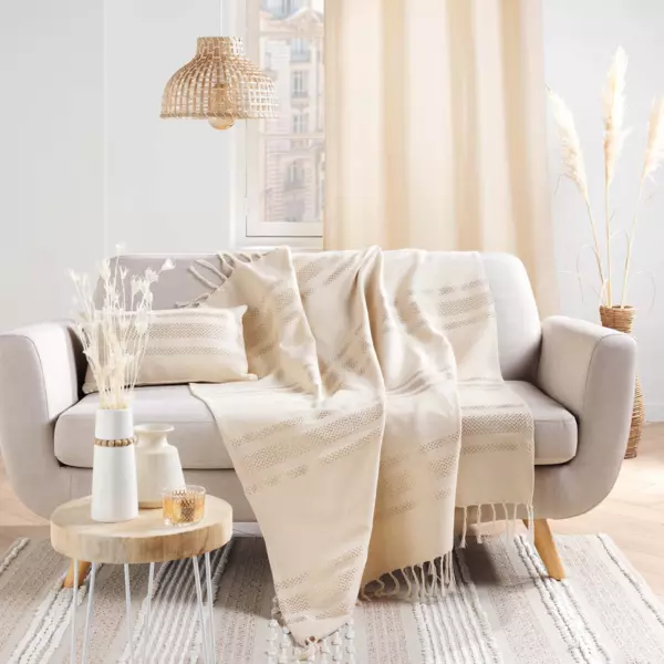 Plaid coton (125 x 150 cm) Doreline Ecru