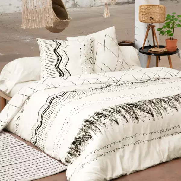 Funda nórdica y dos fundas para almohadones en algodón (260 cm) Berbère Negro