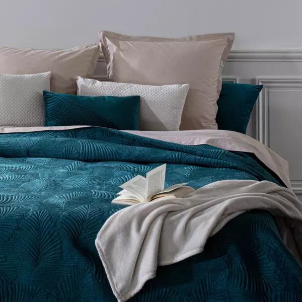 Bedsprei (260 x 240 cm) Feuilles Eendblauw