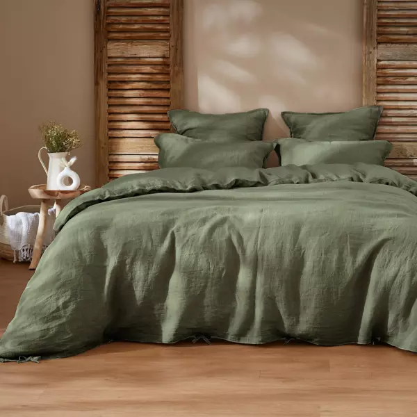 Housse de couette lin lav� (240 x 220 cm) Louise Vert romarin