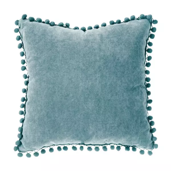 Quadratisches Kissen (40 cm) Pompons Petrol
