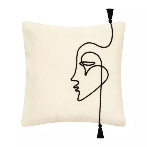 Housse de coussin carr�e coton (40 x 40 cm) Visage Ivoire