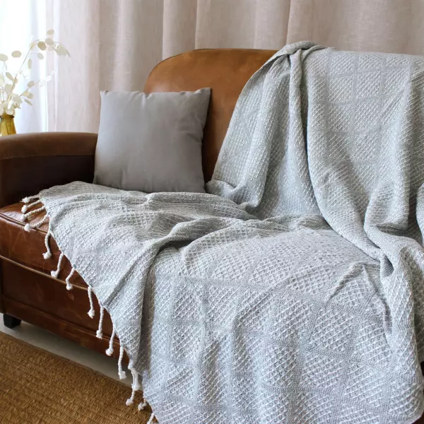 Plaid coton recycl� (130 x 160 cm) Dune Gris clair