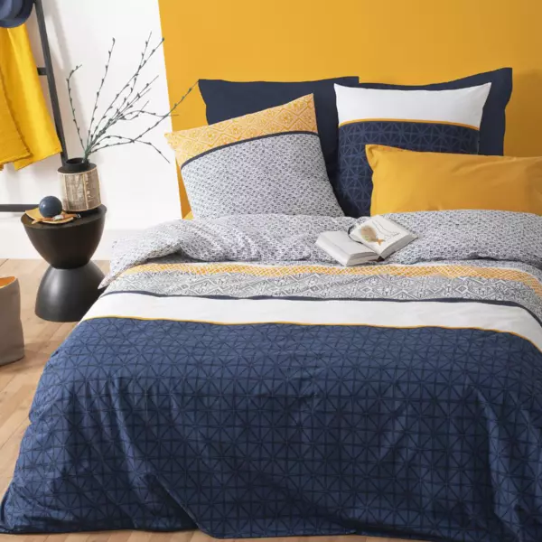 Copripiumino e due federe quadrate cotone (240 cm) Ray Etni Blu