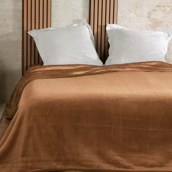 Copriletto in velluto (240 x 260 cm) Gaufr� Marrone