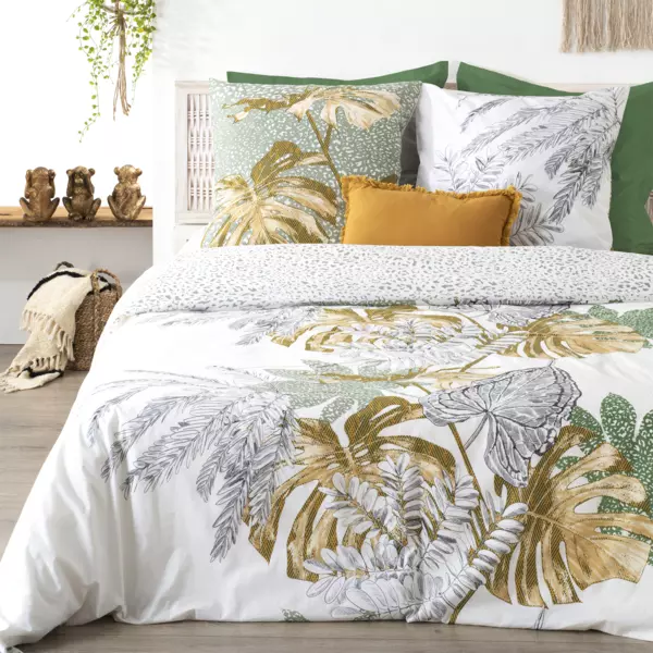 Housse de couette et deux taies coton (240 x 220 cm) Monstera Multicolore