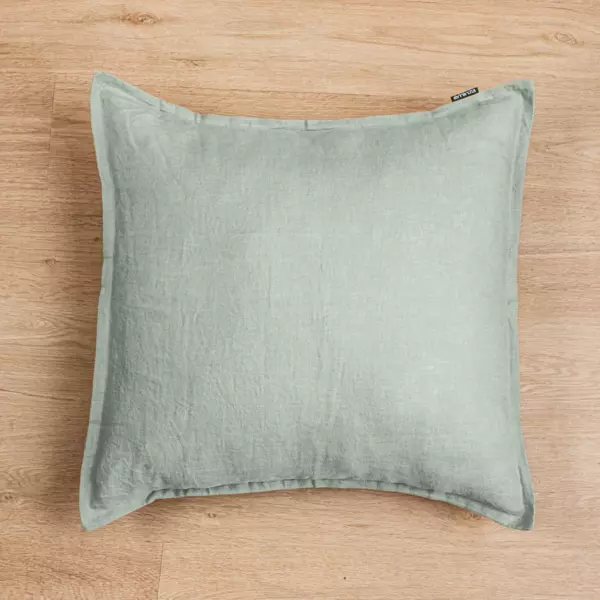 Funda de almohada cuadradoe lino lavado (60 cm) Louise Verde eucalipto