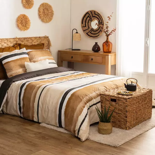 Copripiumino e due federe quadrate percalle di cotone (260 x 240 cm) Hana Giallo ocra