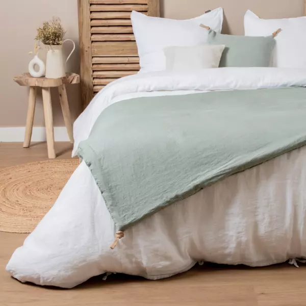 Bettl�ufer aus gewaschenem Leinen (90 x 200 cm) Louise Eukalyptusgr�n