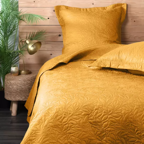 Couvre-lit et taies d'oreiller (260 x 240 cm) Cassandre Jaune curry