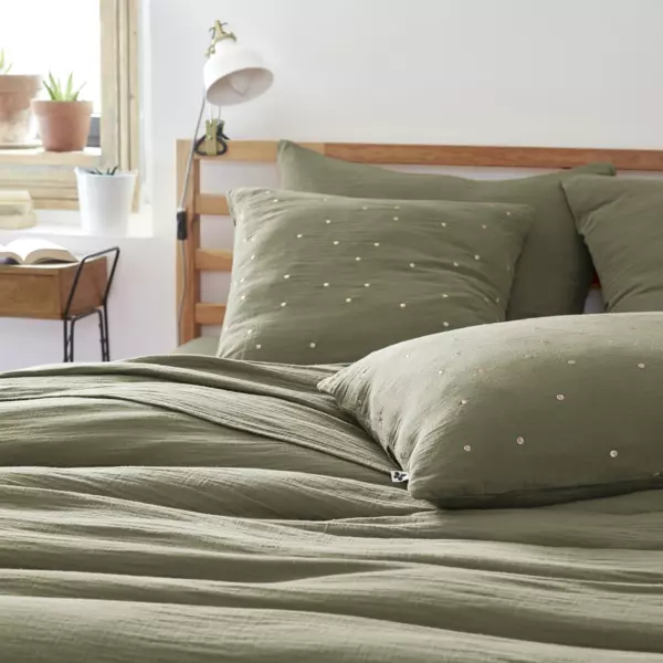 Taie d'oreiller carr�e gaze de coton (60 x 60 cm) Ga�a Chic Vert romarin