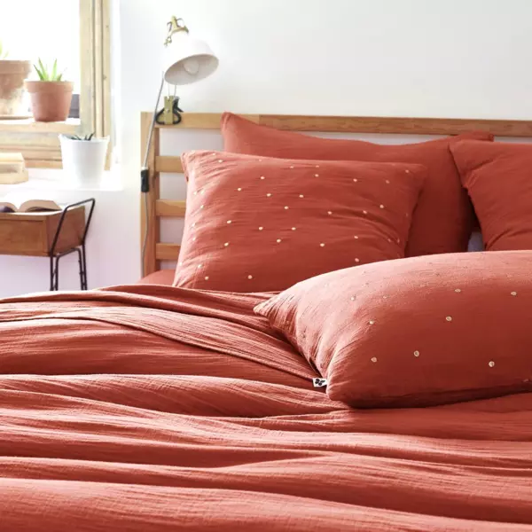 Taie d'oreiller carr�e gaze de coton (60 x 60 cm) Ga�a Chic Terracotta