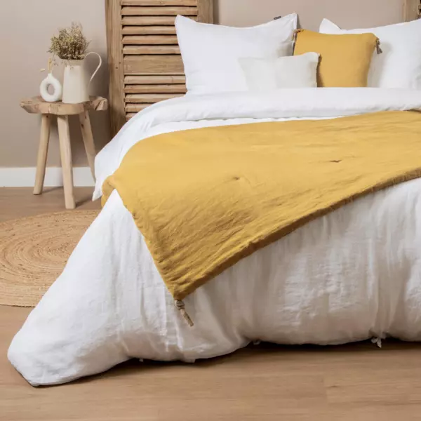 Edredon lin lav� (90 x 200 cm) Louise Jaune moutarde