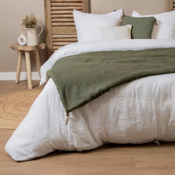 Bettl�ufer aus gewaschenem Leinen (90 x 200 cm) Louise Rosmaringr�n