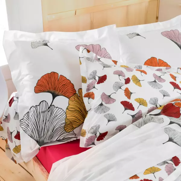 Taie d'oreiller carr�e percale de coton (65 x 65 cm) Ginkgo Multicolore