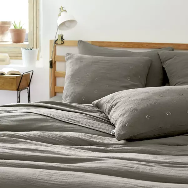 Quadratischer Musselin-Kopfkissenbezug (60 x 60 cm) Ga�a Boho Dunkelgrau