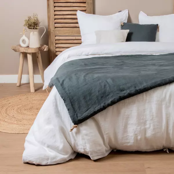 Bettl�ufer aus gewaschenem Leinen (90 x 200 cm) Louise Schiefergrau