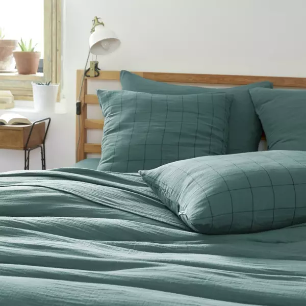Federa quadrata garza di cotone (60 cm) Ga�a Match Blu anatra