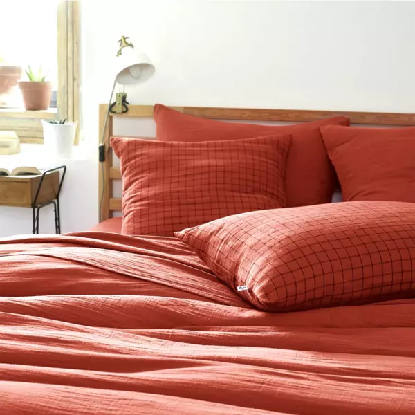 Taie d'oreiller carr�e gaze de coton (60 x 60 cm) Ga�a Mix Terracotta