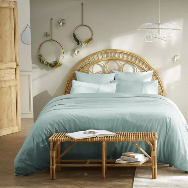 Housse de couette dentelle coton (260 x 240 cm) Jeanne Bleu clair